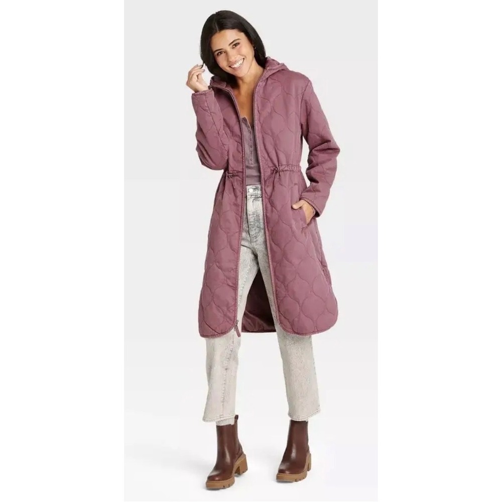 Universal Thread Women Purple Quilted Longline Hooded Parka Jacket Size M